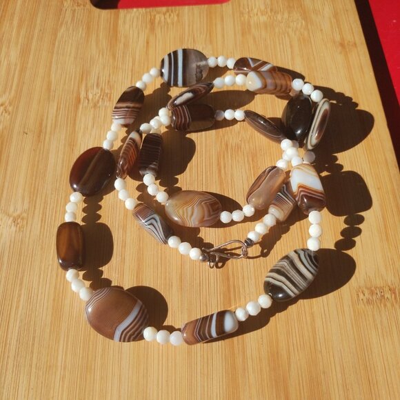 Jay King DTR mine finds stripped Agate and MOP 36 inch necklace 925 - Picture 12 of 13